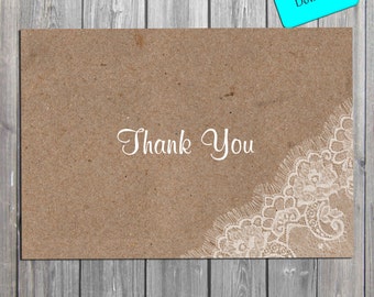 Rustic Lace Bridal Shower Thank You Card, Shabby chic Thank You Card INSTANT download also available professionally printed