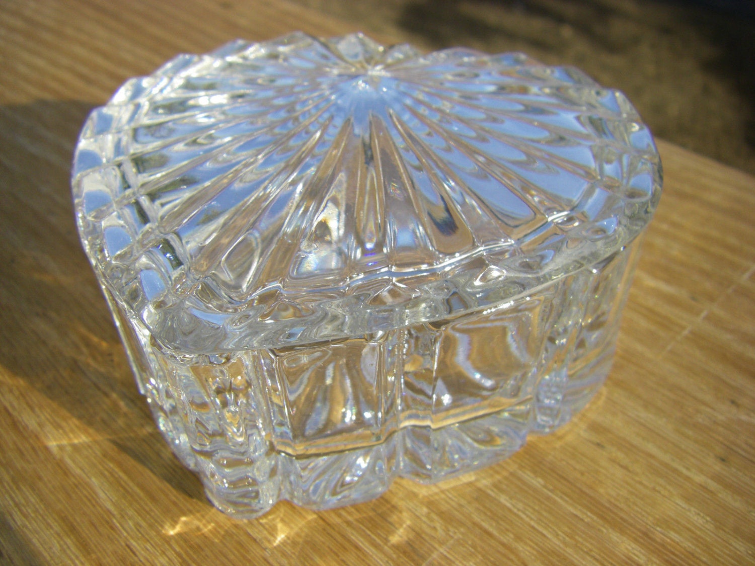 Lead Crystal Heart Shaped Trinket Box Lidded