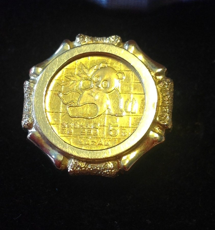 Vintage Pure 999 GOLD PANDA Bear COIN Ring 1 by WildRosesVintage