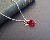 Red pendant necklace, red teardrop Czech crystal pendant, I Love You charm, sterling silver chain, red necklace, chain necklace, XMAS SALE Red pendant necklace, red teardrop Czech crystal pendant, I Love You charm, sterling silver chain, red necklace, chain necklace, XMAS SALE