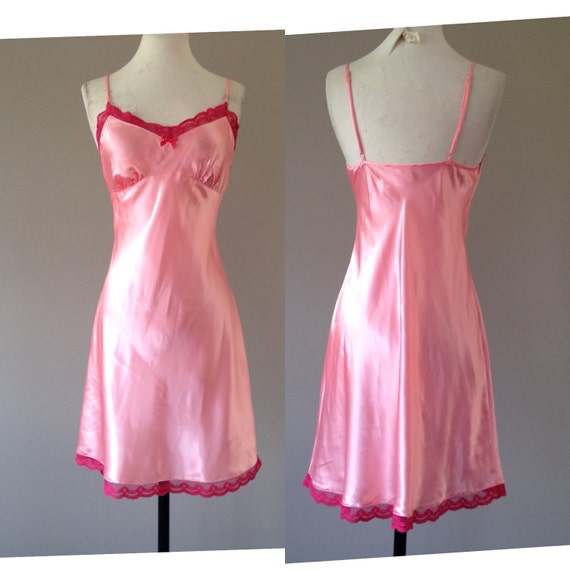 Satin Slip Chemise Pink Lingerie W Lace Medium M Leg 1910