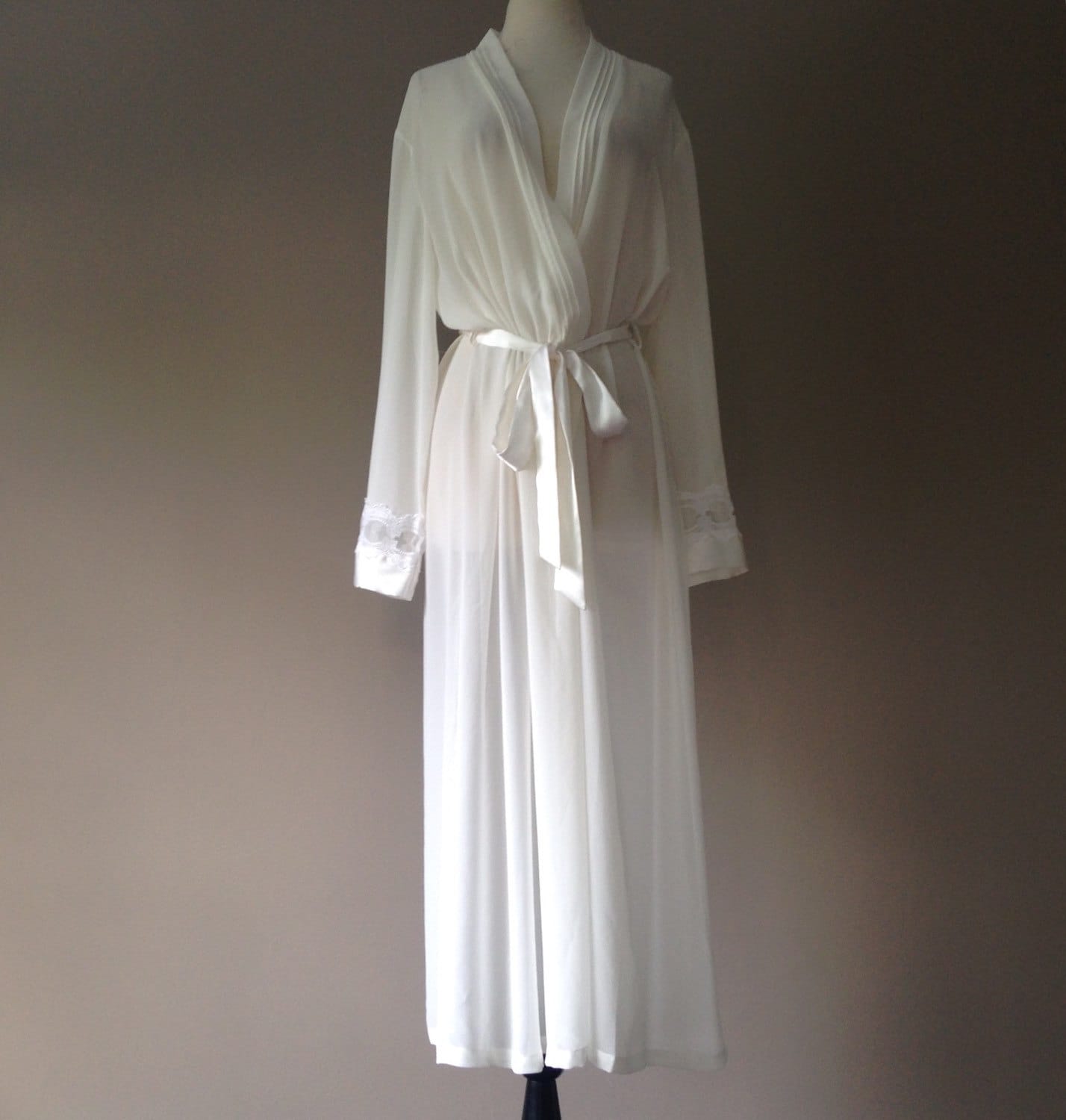 Xl Chiffon Robe Long White Sheer Bridal Dressing By Lustnlux