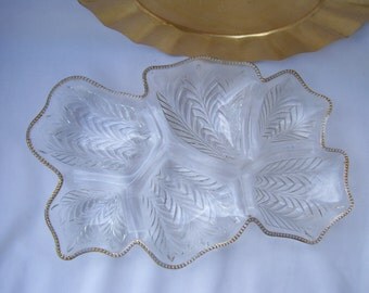 Large Glass Clear 6 Section Divided Platter Mid Century Serving Tray