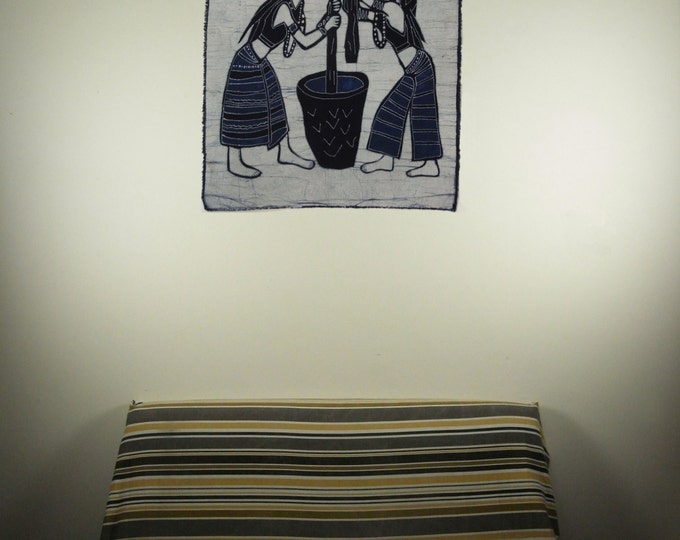 Pounding Rice - Monochrome Batik Tapestry Wall Decorative Painting 35x33