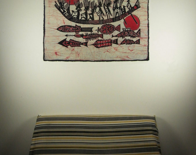 Boating with shoal - Chinese Folk Art Batik Painting Wall Decor Tapestry 33 x 27 inches