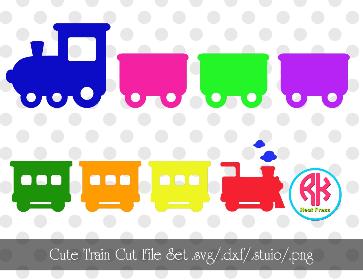 Cute Train Cut Files Set .PNG .DXF .SVG