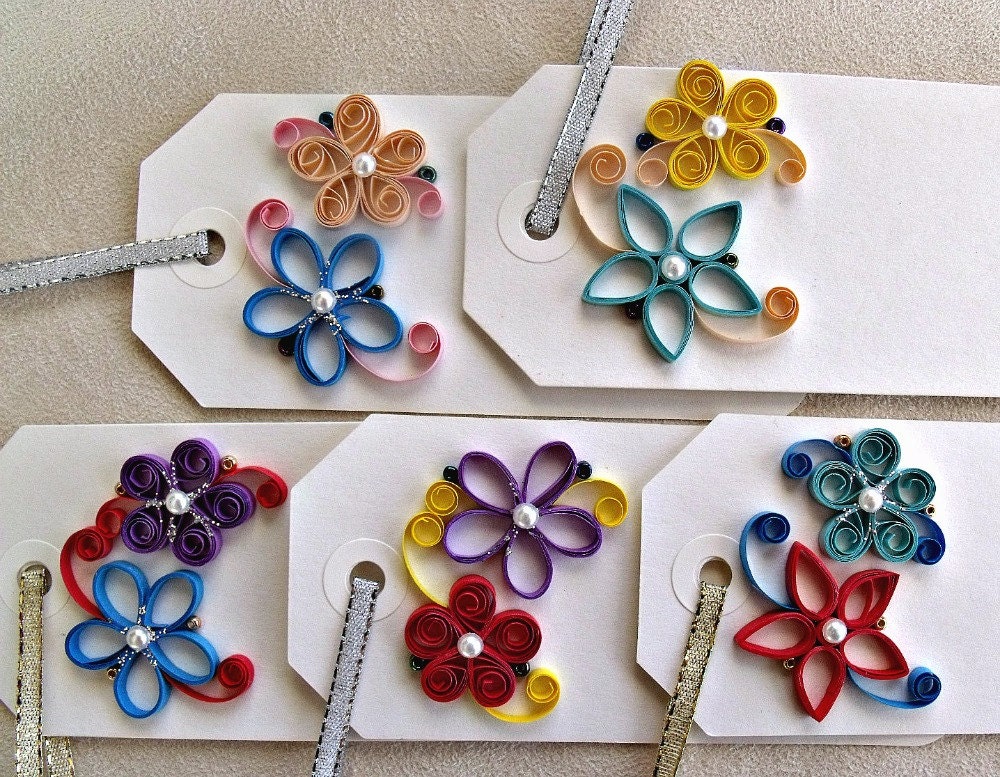 handmade paper quilled gift tags set of five rectangular