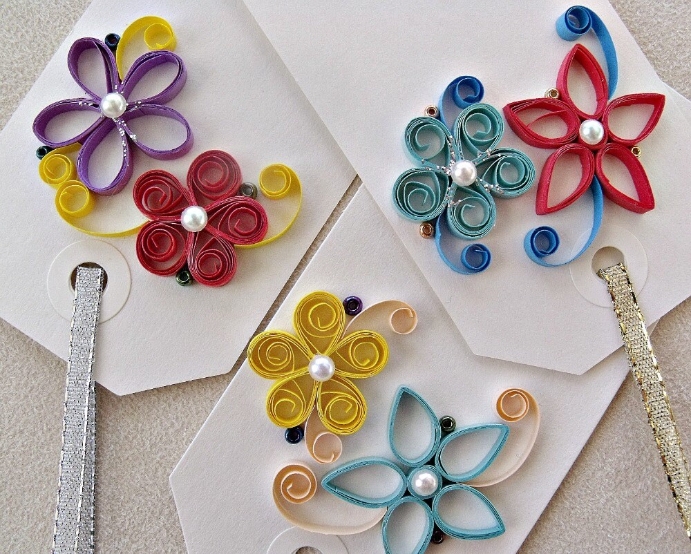 handmade paper quilled gift tags set of five by sayitwithblooms