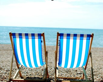 Color Print, Beach Chairs on the beach of Brighton, England,