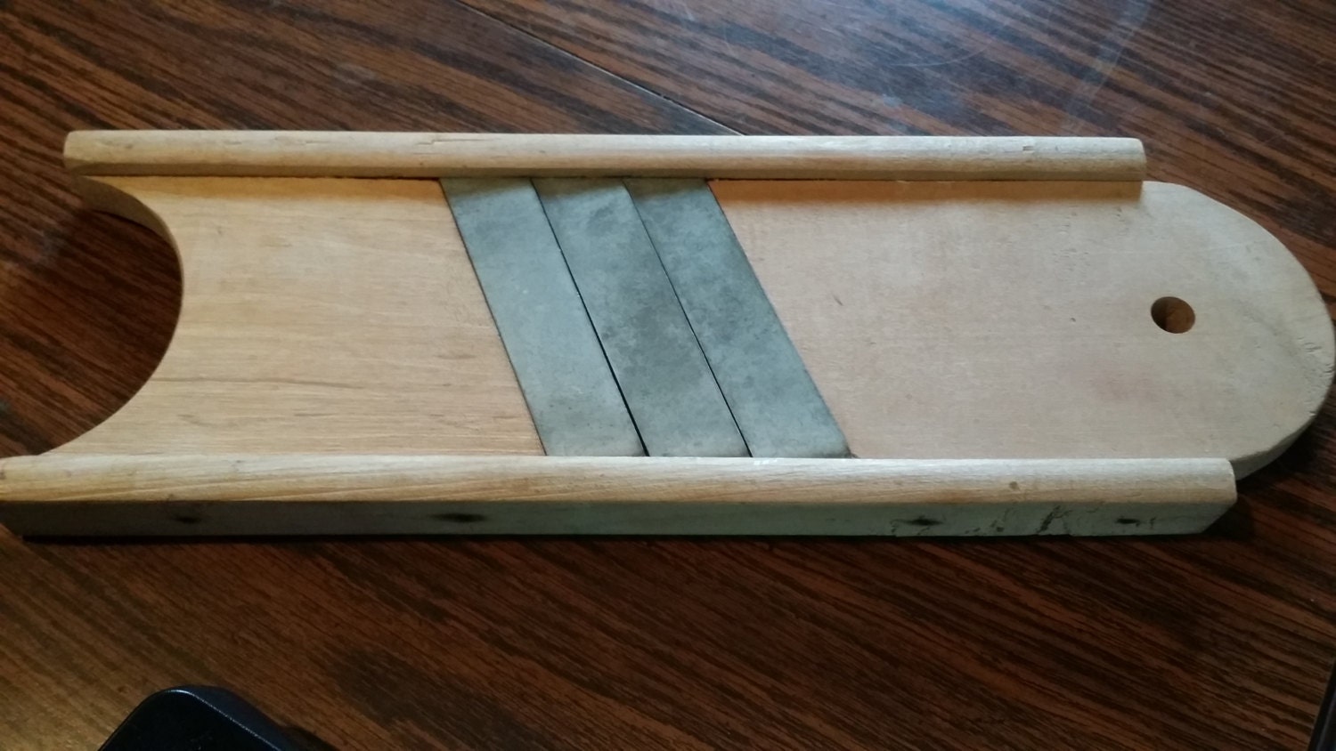 Vintage U.S. Wood Cabbage Shredder triple slicer Blade