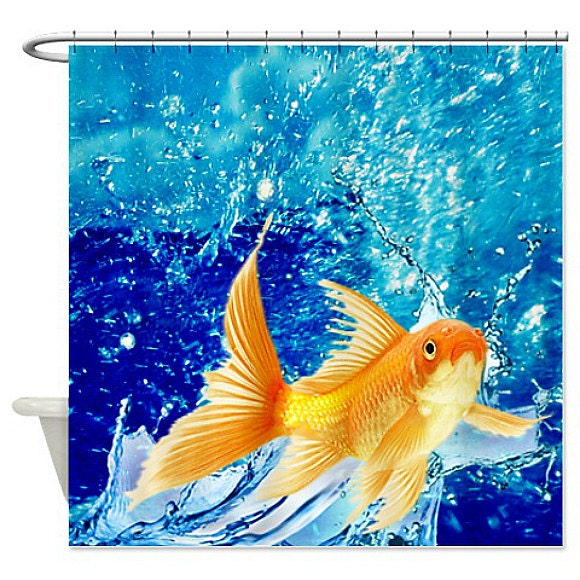 Shower Curtain Goldfish Splash by FolkandFunky on Etsy