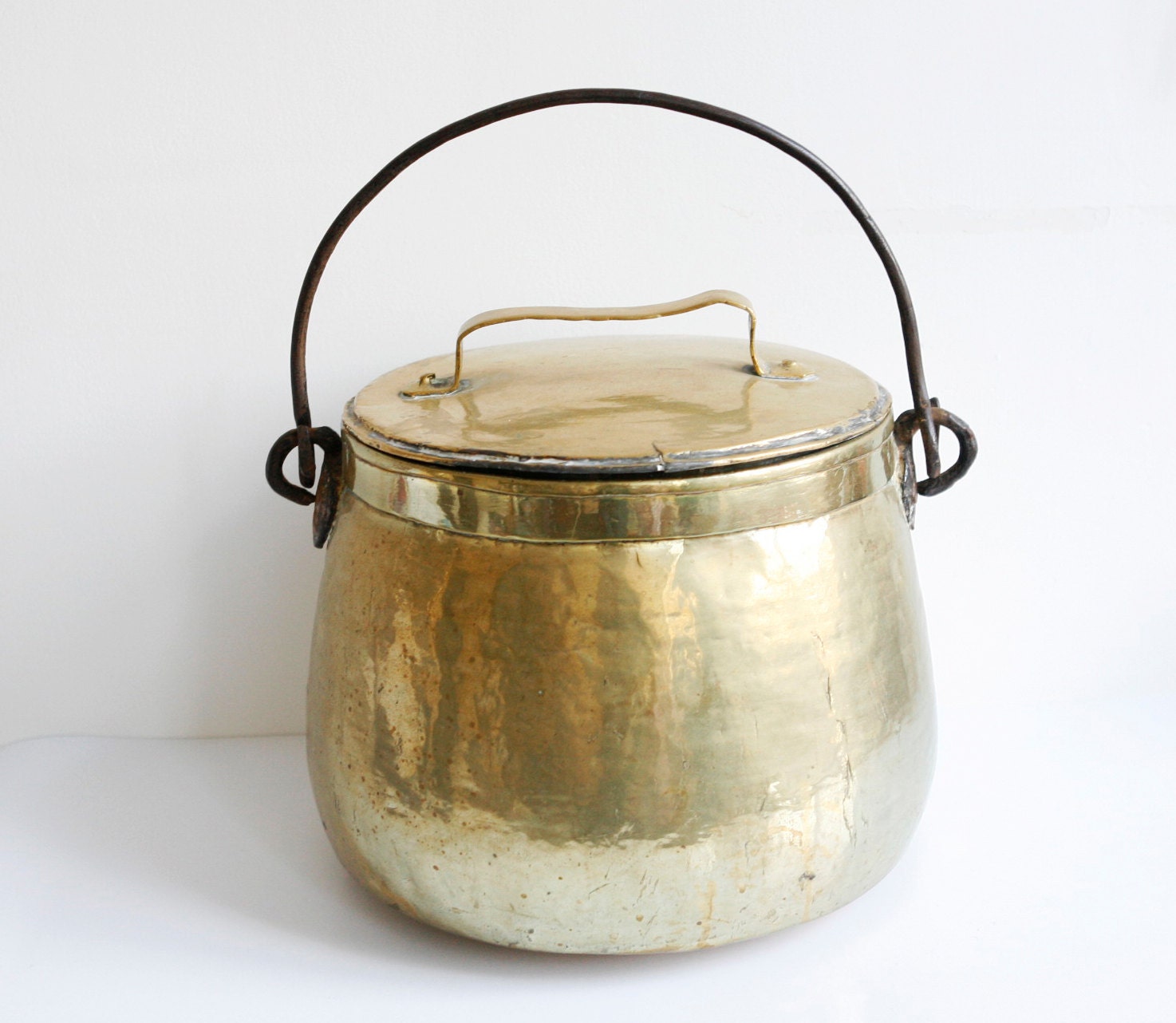 RARE brass coal bucket with lid antique cauldron pot French
