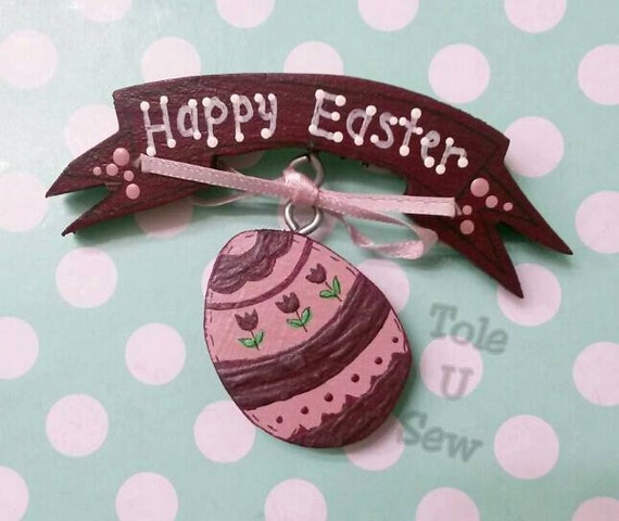 Easter magnet, Easter pin - Happy Easter, pink Easter egg, Easter egg magnet, Easter egg pin