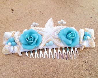 Bridal Comb of Sea Shells & Blossoms - Beach Wedding Hair Accessory - Mermaid sea shell Pearls comb