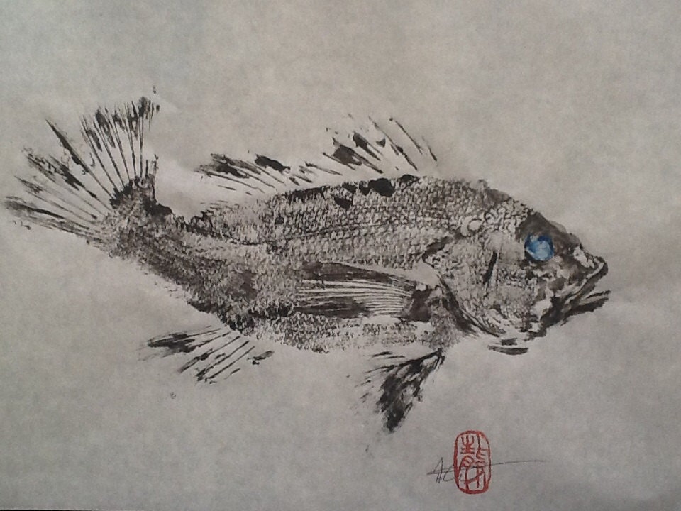 Original gyotaku fish print of a Black Sea by Gyotakutranquility