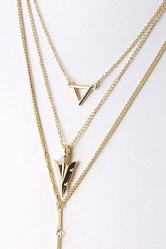 Items similar to Multi Layer Arrows and Chains Necklace multi layer