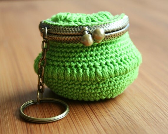 Green Crochet Coin Purse with Keychain
