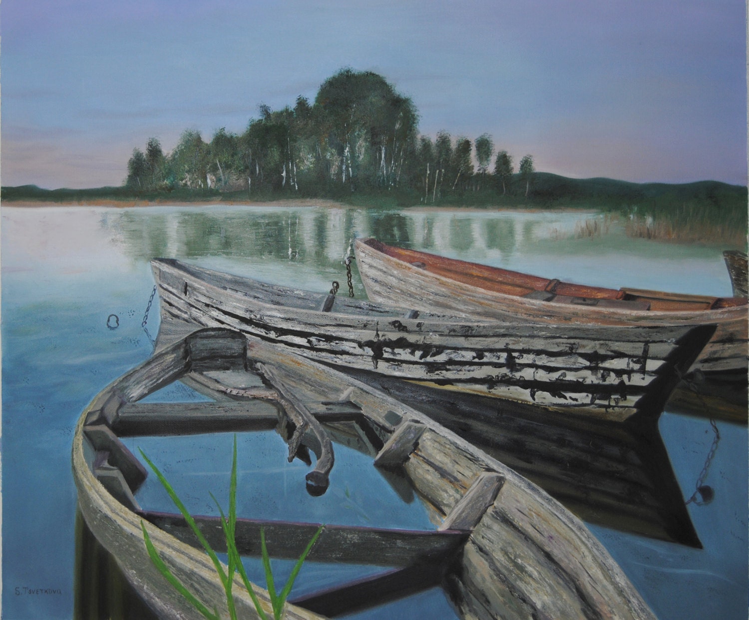 Boats landscape Original Oil Paintings Abstract painting