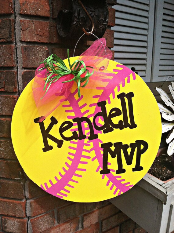 Personalized Softball Baseball Door Hanger Summer by GracieGirl722