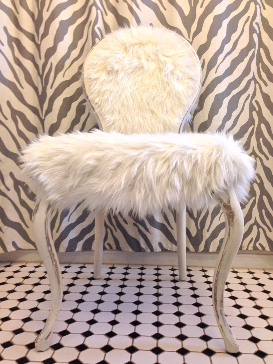 SOLD Vintage Faux Fur French Vanity/Accent Chair