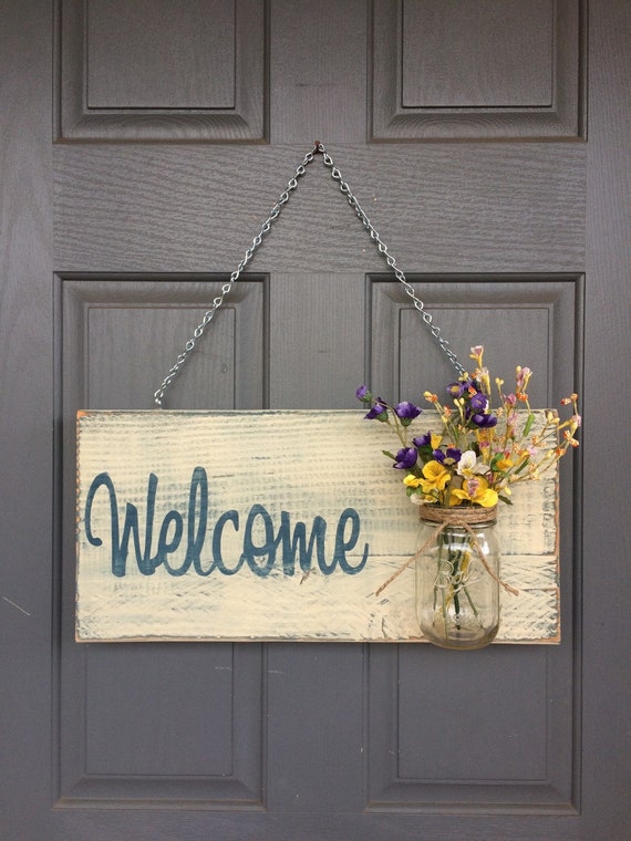 Rustic Welcome Outdoor Sign in Blue by RedRoanSigns on Etsy