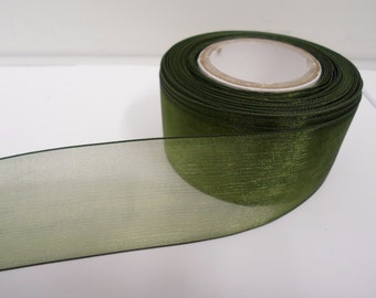 3mm 9mm 15mm 25mm 40mm Rolls, Olive, Dark Green Sheer organza ribbon, 2, 10 or 25 metres, Double sided,