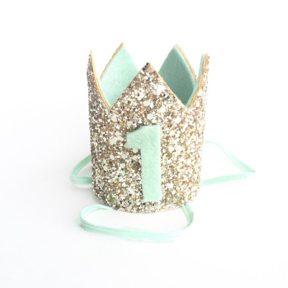 Miniature 1st birthday crown headband mint green and by Kichiqueen