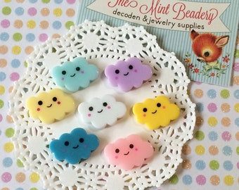 Kawaii Decoden Cabochons - Happy Little Clouds - Decoden Cabochons - Cloud Cabochons ( 7 pcs )