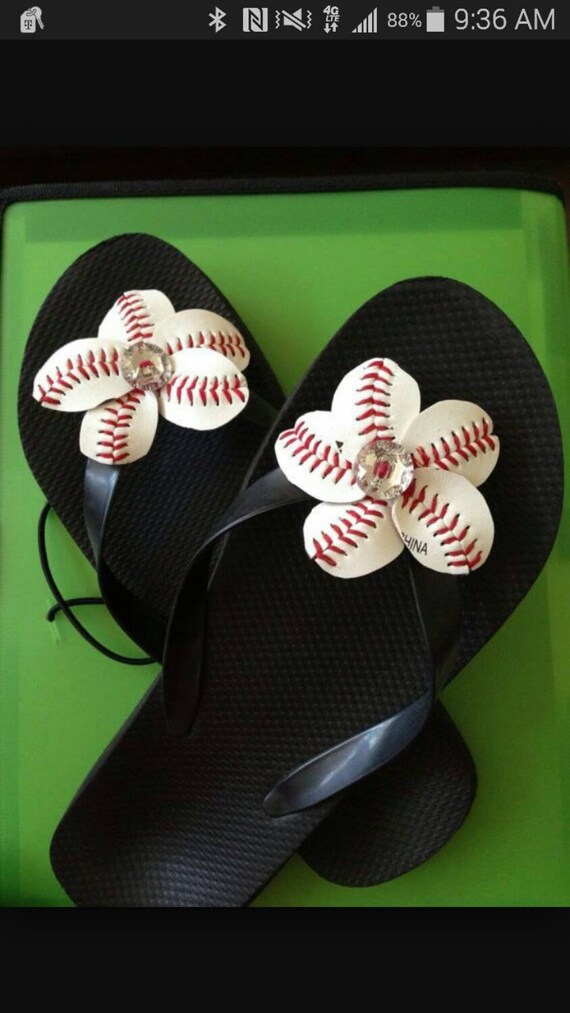 Baseball embellished flipflops by Brandiwear on Etsy
