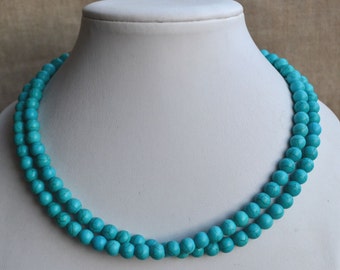 turquoise necklace,2-rows turquoise necklaces,wedding necklace,bridesmaids necklace, bridal necklaces, turquoise multi-strand necklace