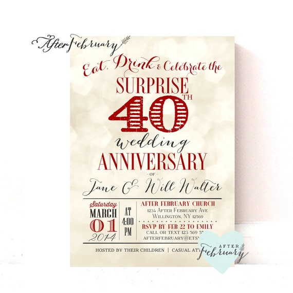 Surprise 40th Anniversary Invitation Ruby Red Wedding