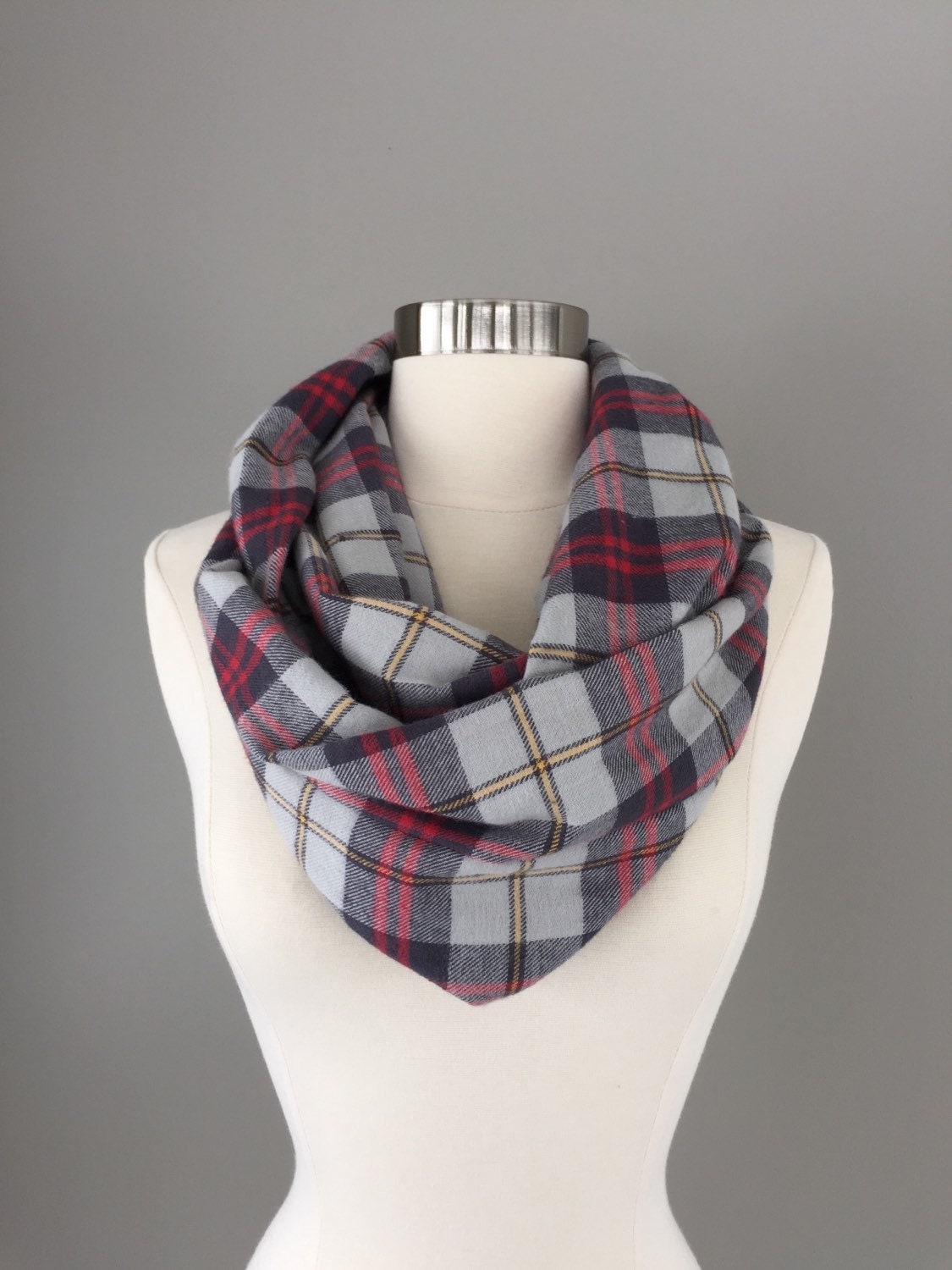 Women's plaid scarf gray plaid flannel infinity by shopVmarie