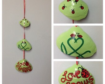 Hand painted ladybug seashell wall hanging. Ladybug decor. Seashell decor.