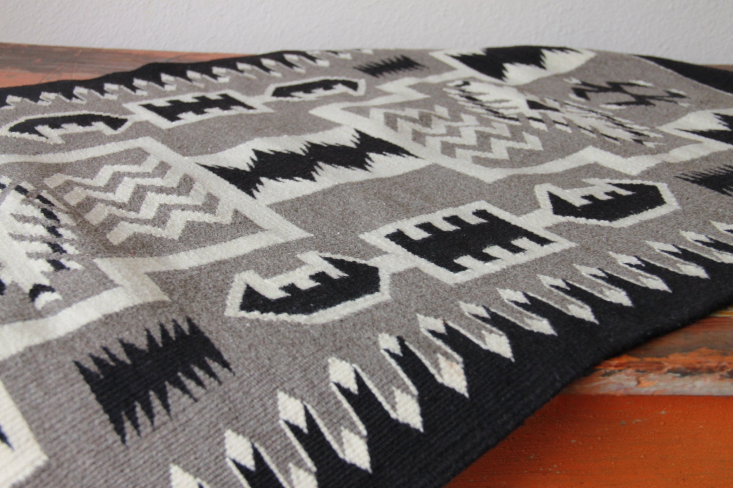 Vintage Navajo Rug Storm Pattern Black and White on SALE