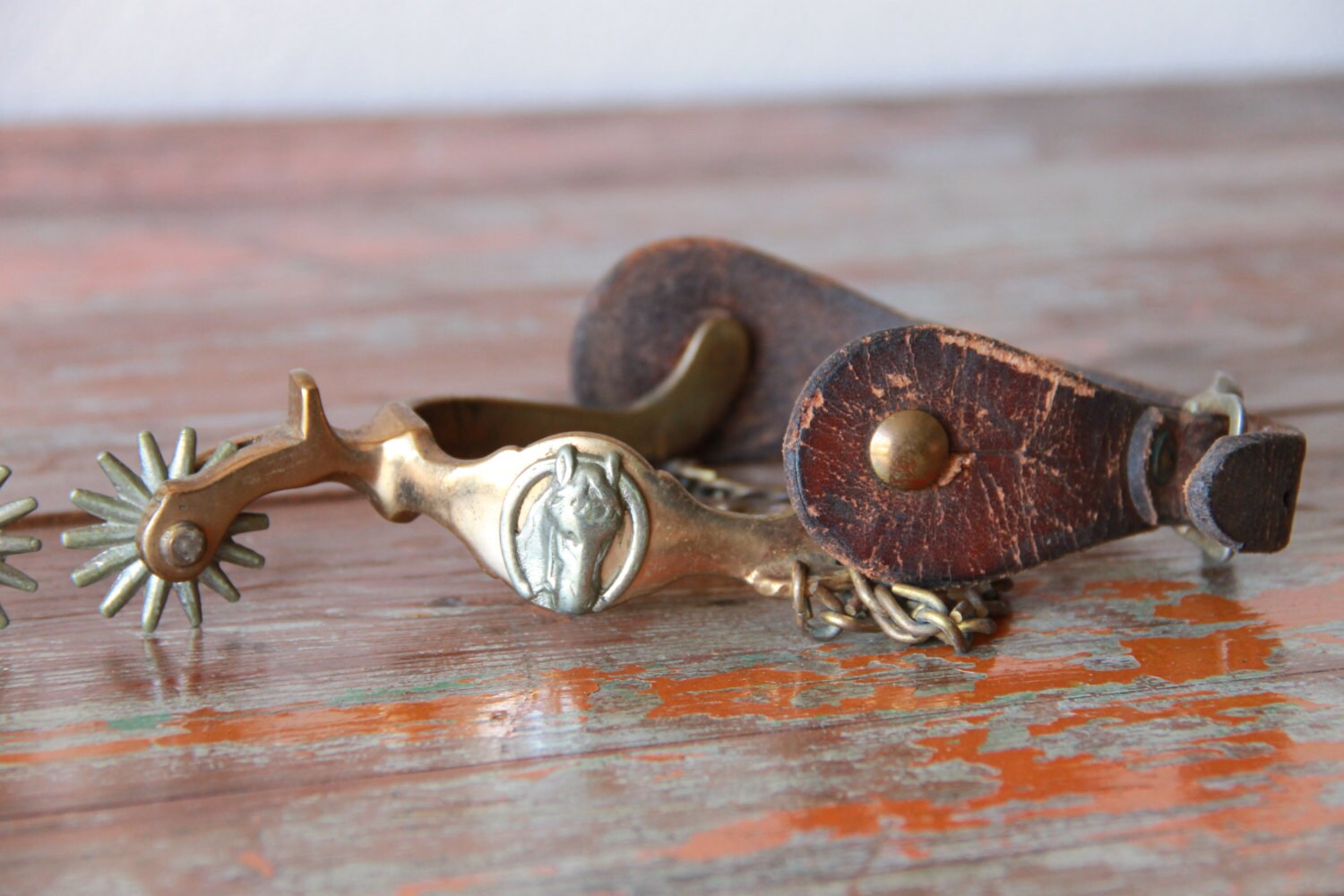 Rare Vintage Ladies Western Spurs Hercules Bronze Horse Head