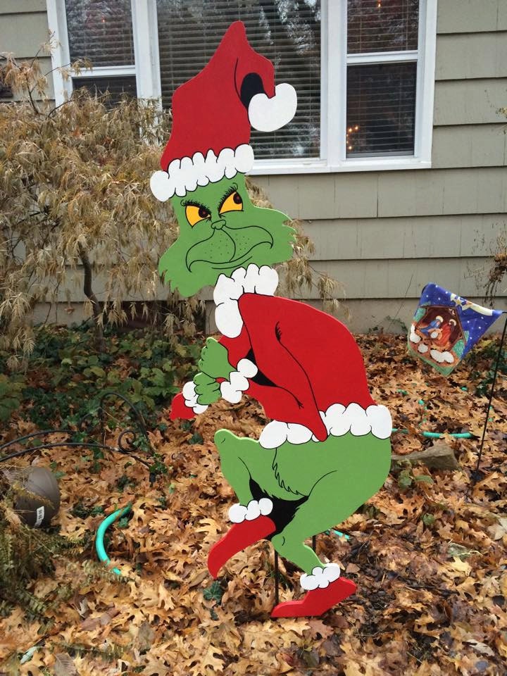 Grinch Stealing Christmas yard art cutout wood lights Outdoor