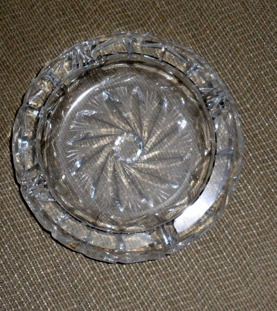 ON SALE VINTAGE Crystal Ashtray / Heavy 24 Lead Crystal