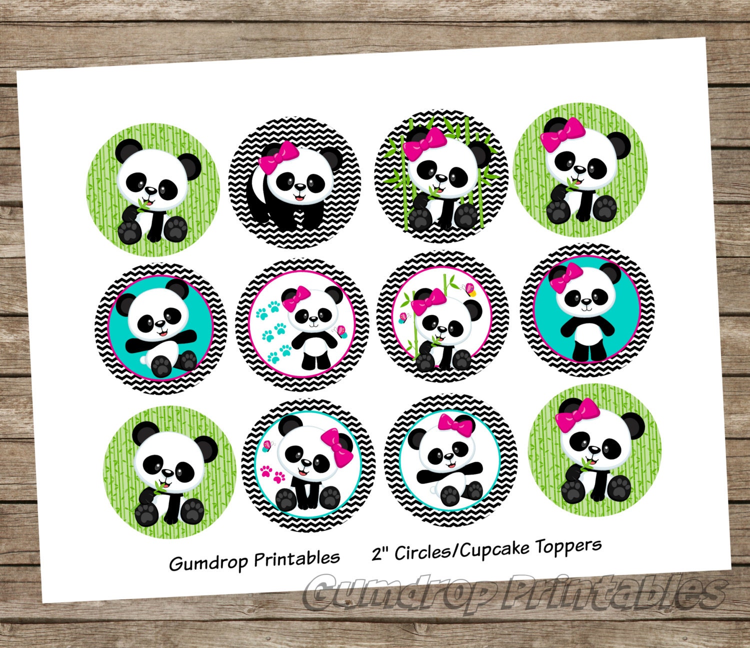 Lindo Panda lleva Cupcake Toppers 2 pulgadas círculos imágenes