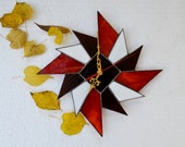 Starburst Wall Clock, Wall Decor geometric design, black, red, white, Unique Wall Clock, Stained Glass, Modern, Retro, Home Decor, Star