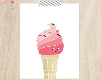 Ice cream nursery art, Ice cream poster, Modern nursery art, Ice cream cone print, Playroom art, Playroom Decor, Ice-cream nursery
