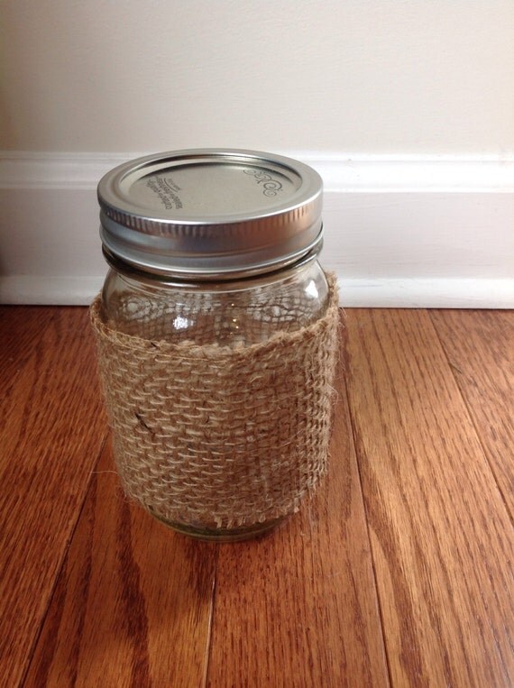 Small Mason Jar Wrapped in Burlap.