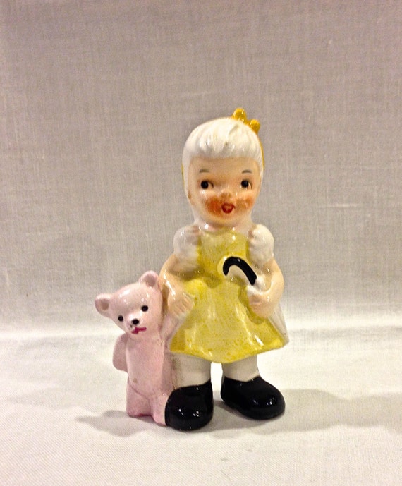 Vintage Japan UCAGCO Ceramic Little Girl Figurine with Pink