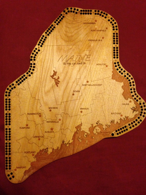 State of Maine shaped cribbage board.