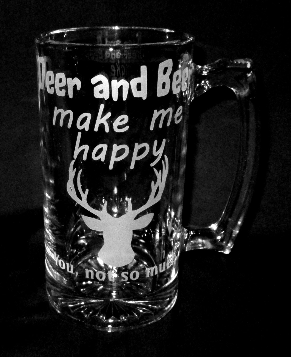 Funny Etched Glass Beer Mug Bar Quality Deer and Beer Make Me