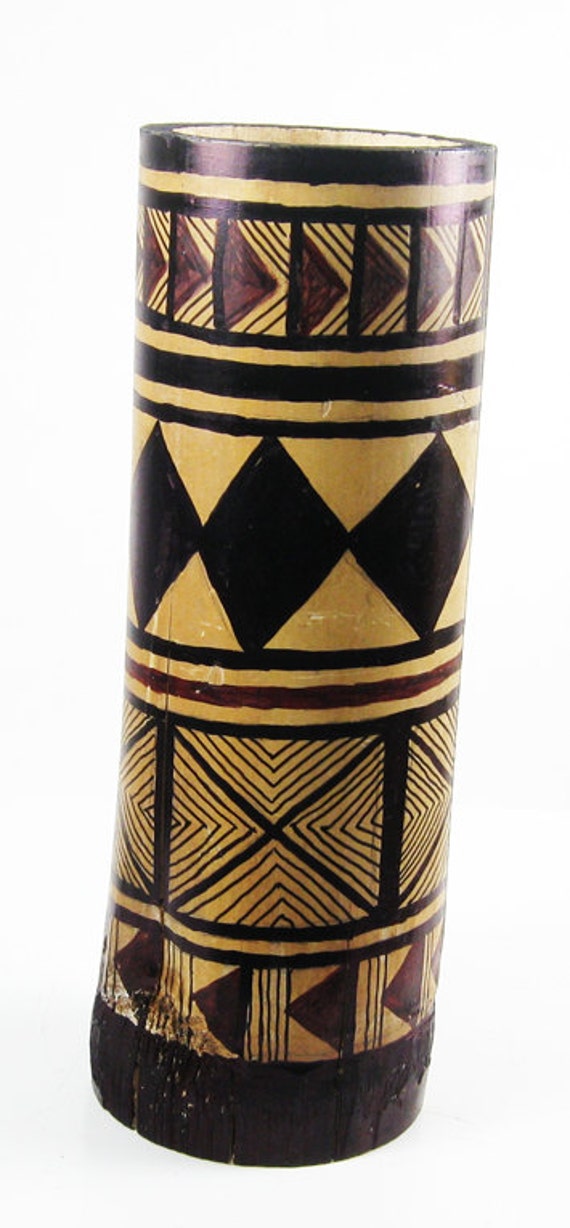 HandPainted Bamboo Vase African Tribal Design by WitchesHammer