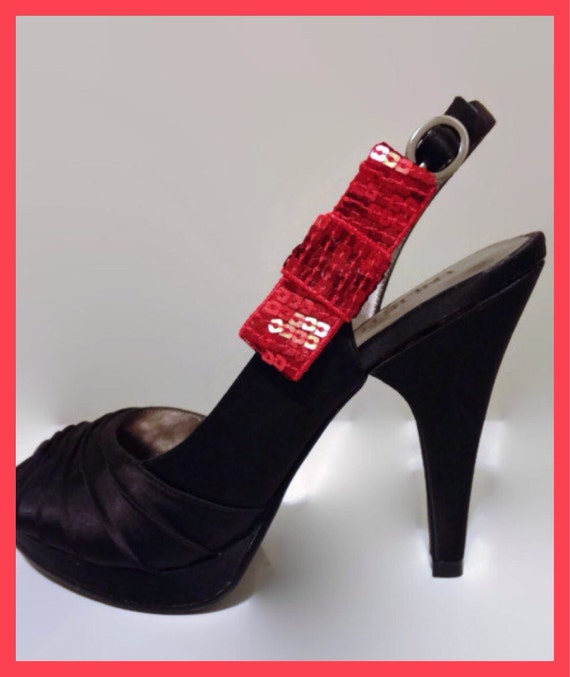 Red Sequin Shoe Clips Bow Pair Sparkle by YoungSparkleandShine