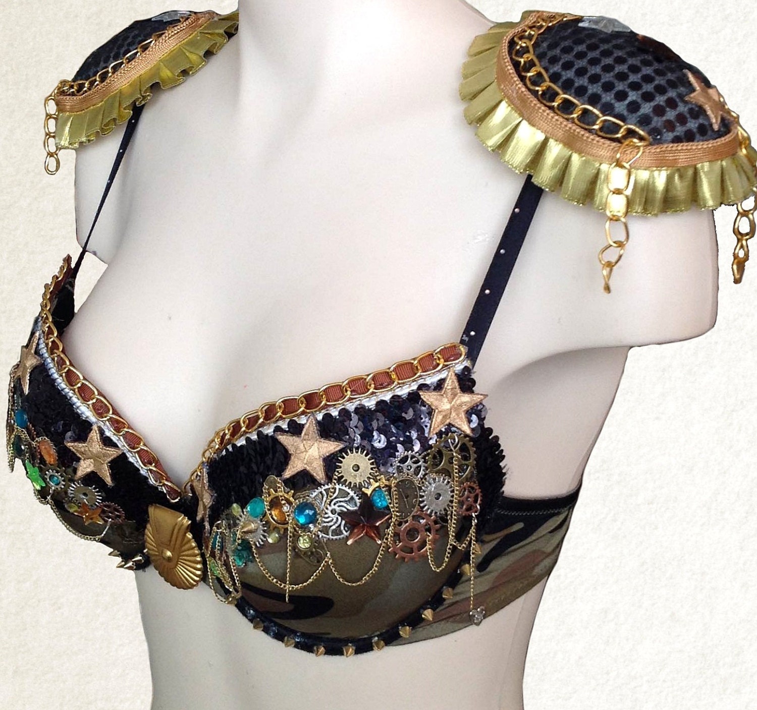Military Army Steam Punk Bra for Rave EDM Dance by RepublicOfRave