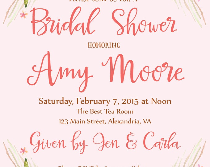 Bridal Shower Invitation, Bridal Shower Invite, Bridal Shower Printable. DIY Bridal Shower invitation. Custom Bridal Shower. Floral Bridal