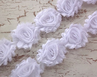 Shabby Flower - Wholesale Shabby Chic Flower - Shabby Chiffon Flower by the Yard - White Shabby Flower