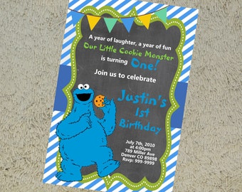 Printable Cookie Monster Birthday Invitation Cookie Monster Invitation Cookie Monster Invite